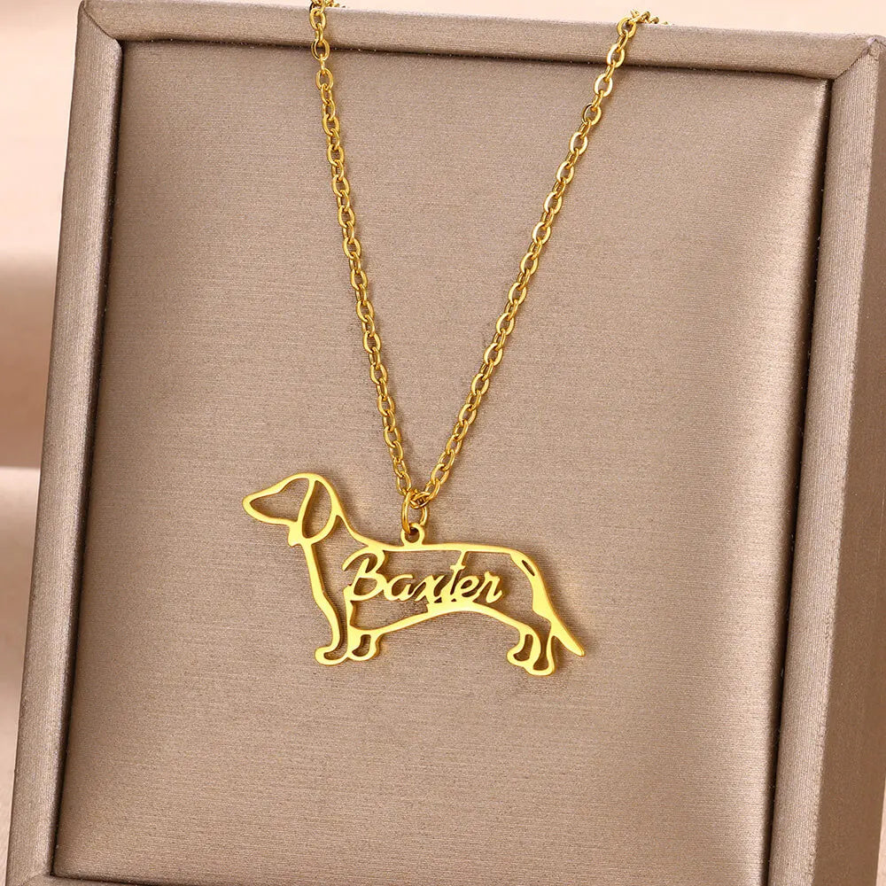 Customized Pet Shape Name Pendant Stainless Steel Necklaces For Women Personalized Cat Necklace Animal Memorial For Pet Lover
